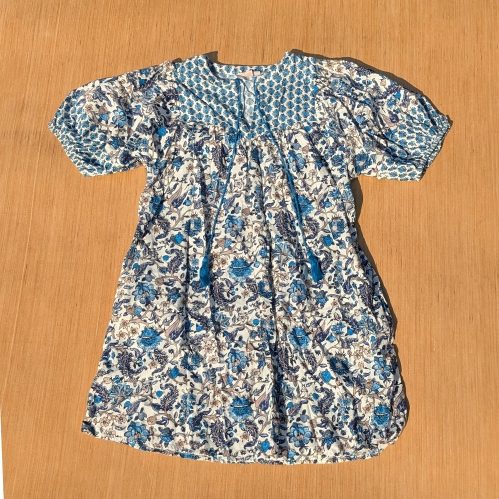 Knox Rose Dress Mini Blue‎ Floral Mini Dress Bohemian Cottage Puff Women Medium